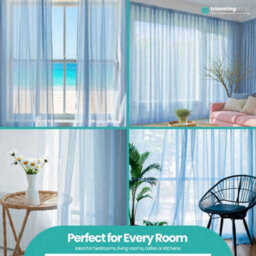 "Neel Blue Voile Curtains Slot Top, 2 Curtains, Sky Blue - 56"" Width X 90"" Drop" - thumbnail 8