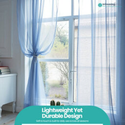 "Neel Blue Voile Curtains Slot Top, 2 Curtains, Sky Blue - 56"" Width X 90"" Drop" - thumbnail 9