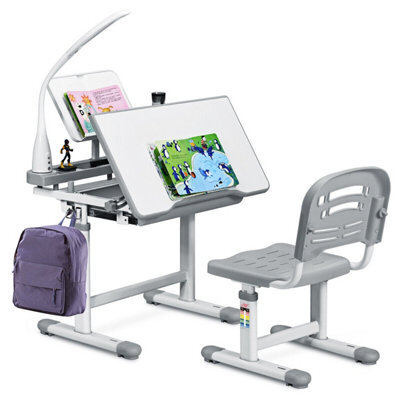 Gainoom Height Adjustable Kids Study Desk & Chair Set Children Drawing Table W/ Lamp - image 1