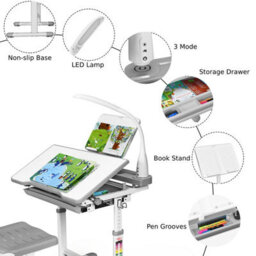 Gainoom Height Adjustable Kids Study Desk & Chair Set Children Drawing Table W/ Lamp - thumbnail 7