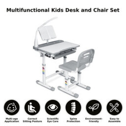 Gainoom Height Adjustable Kids Study Desk & Chair Set Children Drawing Table W/ Lamp - thumbnail 4