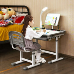 Gainoom Height Adjustable Kids Study Desk & Chair Set Children Drawing Table W/ Lamp - thumbnail 3