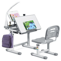 Gainoom Height Adjustable Kids Study Desk & Chair Set Children Drawing Table W/ Lamp - thumbnail 1