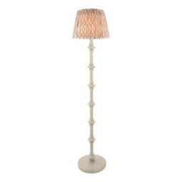 Luminosa Lighting Luminosa Carnaby Satin Almond White Paint Floor Lamp With Neutral Print Fabric Ikat Shade 35Cm B22