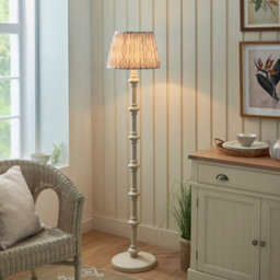 Luminosa Lighting Luminosa Carnaby Satin Almond White Paint Floor Lamp With Neutral Print Fabric Ikat Shade 35Cm B22 - thumbnail 2