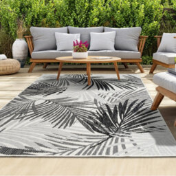 Homeart Outdoor Indoor Rug, Easy Clean, Uv Weather Resistant Rug For Patio, Gardenpalm Black, Grey,80X150Cm