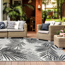 Homeart Outdoor Indoor Rug, Easy Clean, Uv Weather Resistant Rug For Patio, Gardenpalm Black, Grey,80X150Cm - thumbnail 4