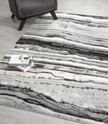 Obsidian Modern Low Pile Area Rug - Coast Waves Abstract Design Grey 160Cm X 230Cm - thumbnail 3