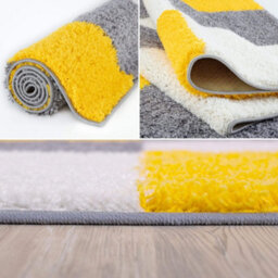 The Rugs Yellow Grey And Ivory Soft Checkerboard Design Fluffy Shaggy Rugs And Runners High Pile Living Room Kitchen Hallway 381 - thumbnail 4