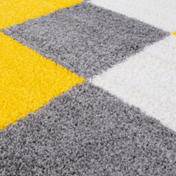 The Rugs Yellow Grey And Ivory Soft Checkerboard Design Fluffy Shaggy Rugs And Runners High Pile Living Room Kitchen Hallway 381 - thumbnail 3