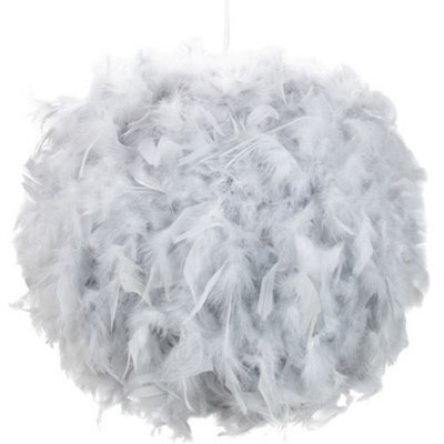 Happy Homewares Contemporary And Unique Large Grey Real Feather Decorated Pendant Light Shade - image 1