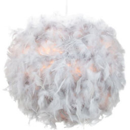 Happy Homewares Contemporary And Unique Large Grey Real Feather Decorated Pendant Light Shade - thumbnail 2