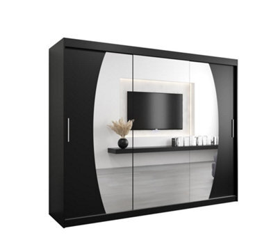 Arte Elypse Contemporary 2 Mirrored Sliding Door Wardrobe 9 Shelves 2 Rails Black (H)2000mm (W)2500mm (D)620mm - image 1