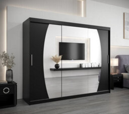 Arte Elypse Contemporary 2 Mirrored Sliding Door Wardrobe 9 Shelves 2 Rails Black (H)2000mm (W)2500mm (D)620mm - thumbnail 2