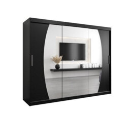 Arte Elypse Contemporary 2 Mirrored Sliding Door Wardrobe 9 Shelves 2 Rails Black (H)2000mm (W)2500mm (D)620mm - thumbnail 1