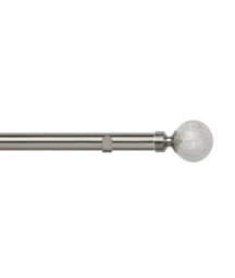 Unknown 28mm Fixed Length Metal Eyelet Curtain Pole Set In Satin Silver - Crash Finial, 180Cm