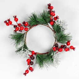 Amorly 4Pcs Christmas Candle Rings, Mini Wreath Garland For 3Inch Pillar Candles, Artificial Pine Needle With Red Berries For Xmas - thumbnail 5