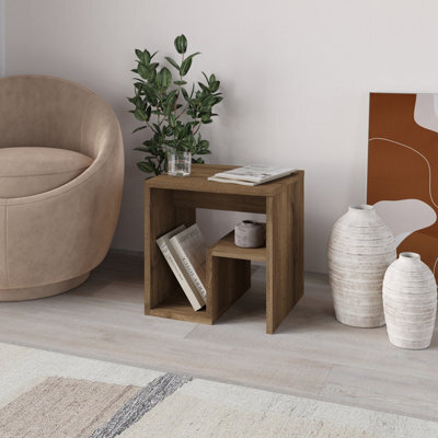 Decortie Bon Modern Square End Coffee Table 40Cm Open Shelf G-Shape Dark Oak Effect Living Room H 40Cm - image 1