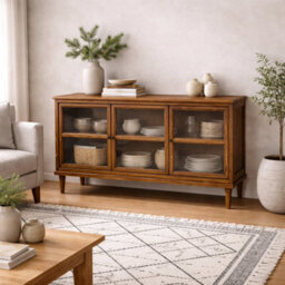Wyld Haus Honley Dark Brown Wood 3-Glass Door Sideboard