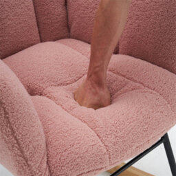 Abrihome Mid Century Modern Pink Teddy Fabric Rocking Chair - Tufted Upholstered Seat For Living Room & Bedroom - thumbnail 7