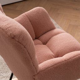 Abrihome Mid Century Modern Pink Teddy Fabric Rocking Chair - Tufted Upholstered Seat For Living Room & Bedroom - thumbnail 3