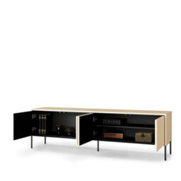 Arte Flow 5 Tv Cabinet 193Cm - Oak Vincenza & Black Modern Media Unit With Led Accent Lighting - thumbnail 3