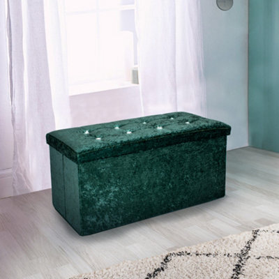 Home Republic Crushed Velvet  Storage Ottoman - Two  Seater Emerald - image 1