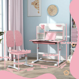 Aiyaplay Kids Desk And Chair Set W/ Tiltable Desktop, Reading Rack, Pink - thumbnail 3