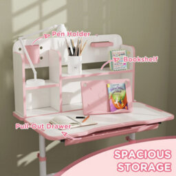 Aiyaplay Kids Desk And Chair Set W/ Tiltable Desktop, Reading Rack, Pink - thumbnail 6