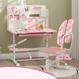 Aiyaplay Kids Desk And Chair Set W/ Tiltable Desktop, Reading Rack, Pink - thumbnail 7