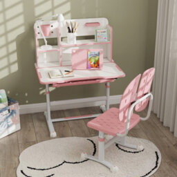 Aiyaplay Kids Desk And Chair Set W/ Tiltable Desktop, Reading Rack, Pink - thumbnail 8