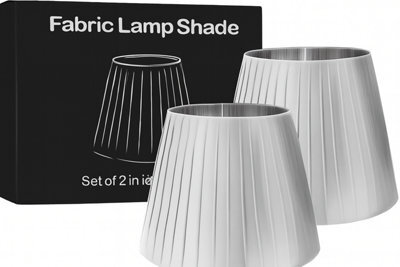 Fabric Coolie Lampshades With Premium Quality Free A60 Led Bulb 22Cm Silver 2Pack Light Shade For Pendant Ceiling Table Lamps - image 1