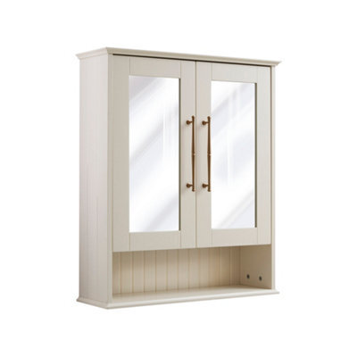 Homestylestore 650 X 750mm Antique White Wall Mounted Mirrored Door Bathroom Cabinet And Brushed Copper T Bar Handles - image 1