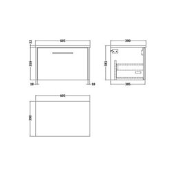 Balterley Winshill Contemporary 1 Drawer Wall Hung Vanity Unit With Laminate Worktop, Woodgrain Dark Grey, 600mm - thumbnail 2