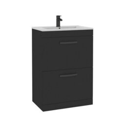 Royal Bathrooms Turin 600mm Floor Standing Vanity Unit Matt Black 2 Drawer Minimalist Basin With Matt Black Handles - thumbnail 6