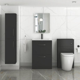 Royal Bathrooms Turin 600mm Floor Standing Vanity Unit Matt Black 2 Drawer Minimalist Basin With Matt Black Handles - thumbnail 4