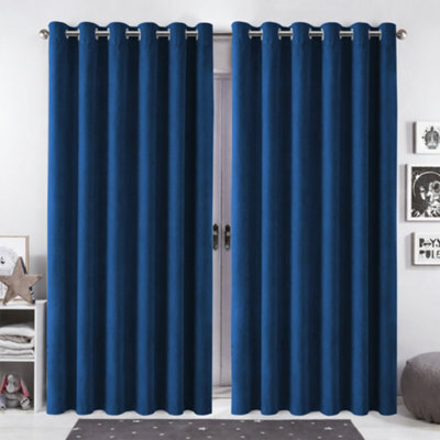 Bedlooms Navy Crushed Velvet Curtains Blackout Thermal Insulated Eyelet Curtain (Pair) 90 X 90 Inches With Tie Back Two - image 1
