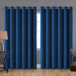 Bedlooms Navy Crushed Velvet Curtains Blackout Thermal Insulated Eyelet Curtain (Pair) 90 X 90 Inches With Tie Back Two - thumbnail 9