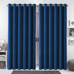 Bedlooms Navy Crushed Velvet Curtains Blackout Thermal Insulated Eyelet Curtain (Pair) 90 X 90 Inches With Tie Back Two