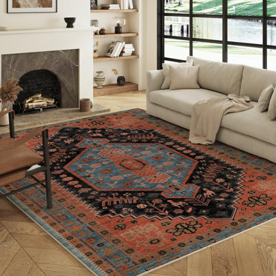 Decoranddecor Living Room Rugs, Washable Area Rugs, 120X170Cm, Non-Slip, Pet Friendly, Low Pile, Persian Rug - Lunora - image 1