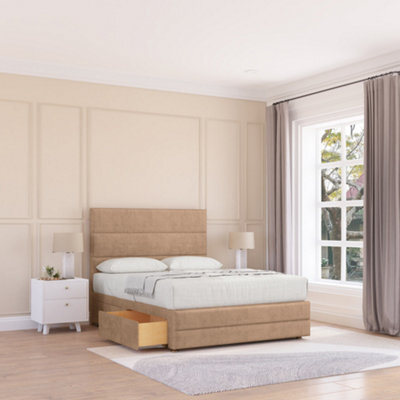 "Sloomy 2Ft6 Monaco Divan Bed Base Sand Naples ,no Drawers, 12"" Footboard & 54"" Floor Standing Headboard - Small Single" - image 1