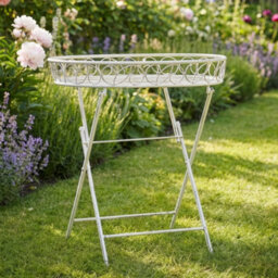 Dibor Vintage Cream Folding Outdoor Furniture Garden Table Breakfast Tray H67 X W46Cm - thumbnail 3