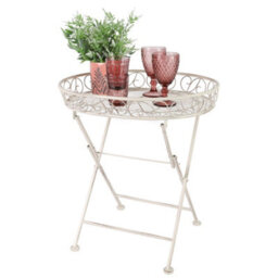 Dibor Vintage Cream Folding Outdoor Furniture Garden Table Breakfast Tray H67 X W46Cm - thumbnail 2