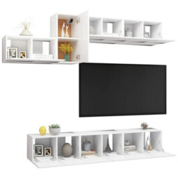 Berkfield 7 Piece Tv Cabinet Set White Engineered Wood - thumbnail 3