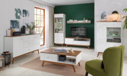 Impact Furniture Tall Cabinet Bookcase Shelving Display Open Storage Unit With Drawer Wood Legs Scandi White Walnut Heda - thumbnail 7
