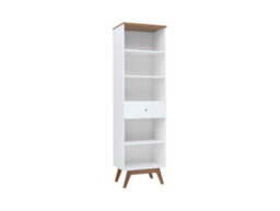 Impact Furniture Tall Cabinet Bookcase Shelving Display Open Storage Unit With Drawer Wood Legs Scandi White Walnut Heda - thumbnail 3