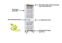 Impact Furniture Tall Cabinet Bookcase Shelving Display Open Storage Unit With Drawer Wood Legs Scandi White Walnut Heda - thumbnail 4