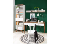 Impact Furniture Tall Cabinet Bookcase Shelving Display Open Storage Unit With Drawer Wood Legs Scandi White Walnut Heda - thumbnail 9