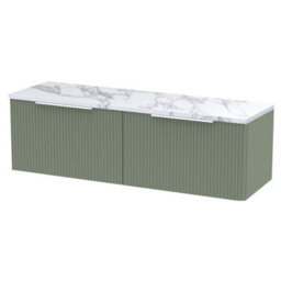 Balterley Tixall Fluted 2 Drawer Wall Hung Vanity Unit With Laminate Worktop, Satin Green, 1200mm - thumbnail 1