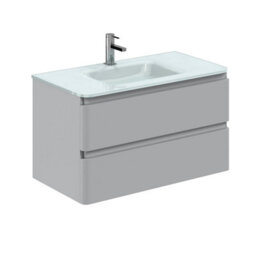 Plum&clay Marvel Gloss Light Grey Wall Hung Bathroom Vanity Unit With White Glass Basin (W)900mm